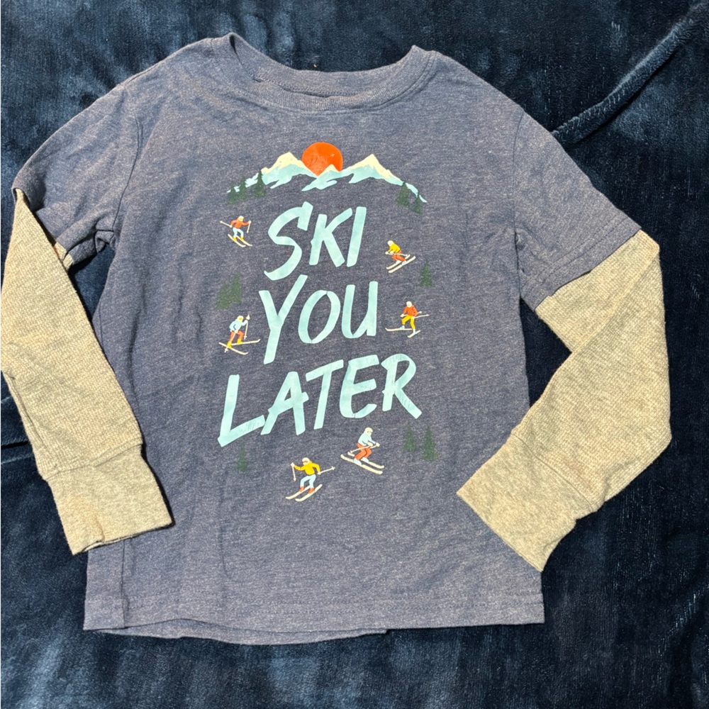 Jumping Beans Blue and Tan Ski Adventure Long Sleeve Tee